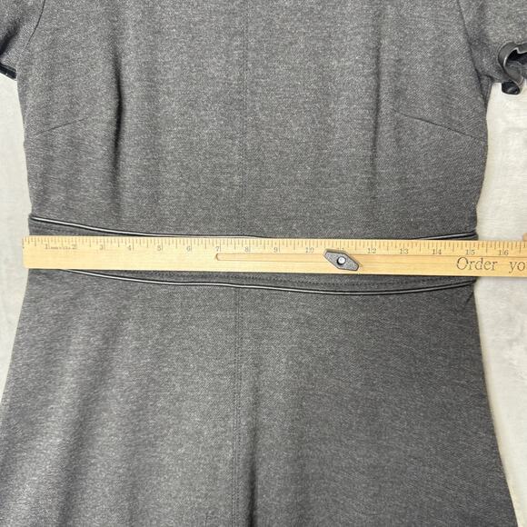 Ann Taylor Dress Womens 6 Gray Short Sleeve Faux Leather Trim Fit Flare Work - Picture 11 of 13